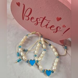 Pearl and Blue Heart Friendship Bracelets (1 Piece)